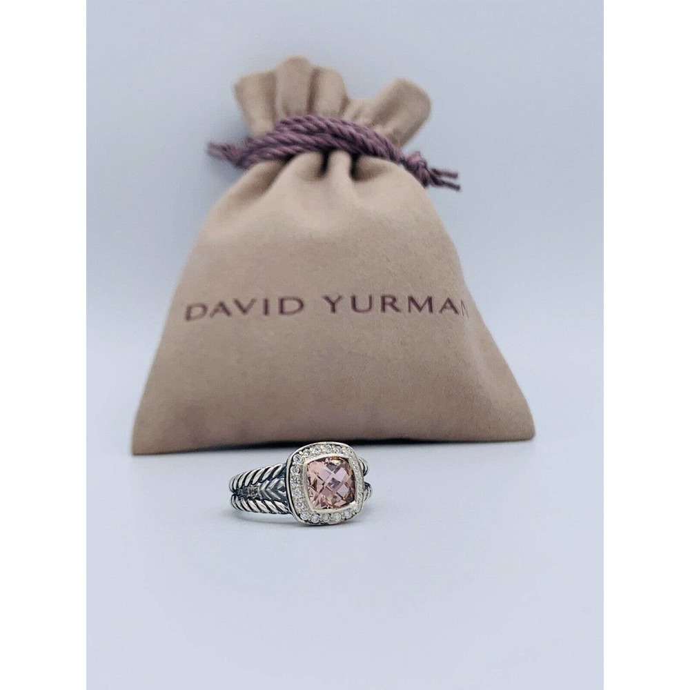 David Yurman Sterling Silver Morganite & Diamond Petite Albion Ring Size 7